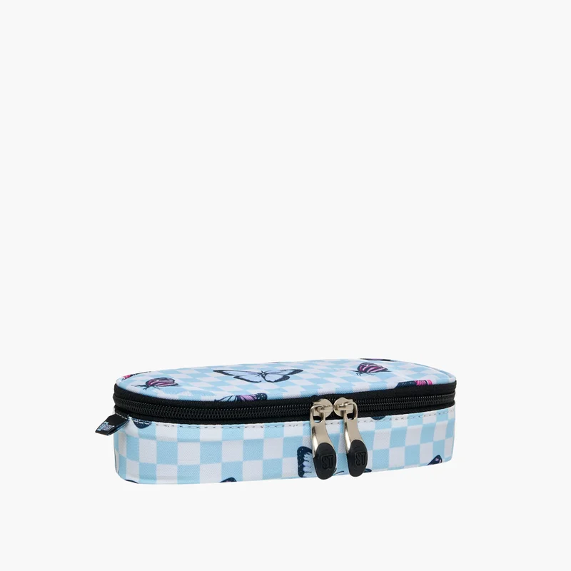 St.Right Pencil Case-Chessboard-&-Butterflies-1 Cmprt-Girls (Polyester) Blue \ 23X10X5